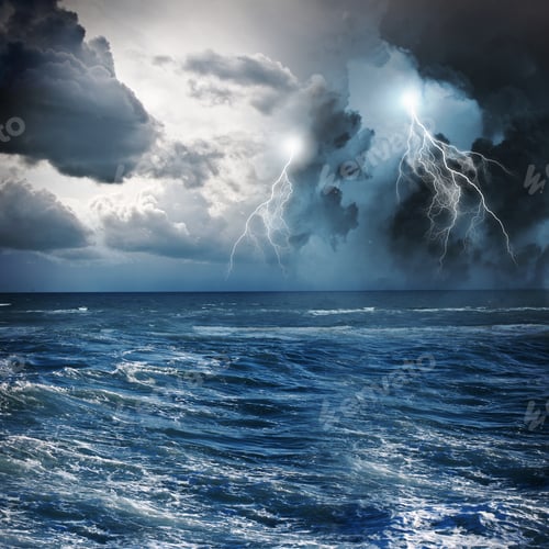 Preview: Image Of Dark Night With Lightning Above Stormy Sea