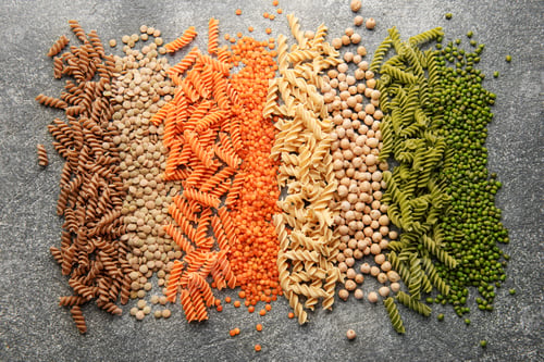 Preview: A variety of fusilli pasta from different types of legumes. Gluten-free pasta.
