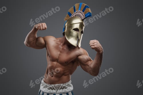 Preview: Powerful greek warrior with perfect body and plumed helmet