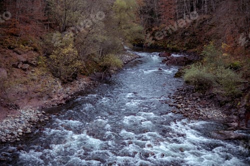Preview: Beautiful view of mountains and mountain river, North Caucasus, autumn landscape