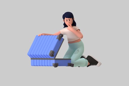 Preview: Cartoon woman packing suitcase character