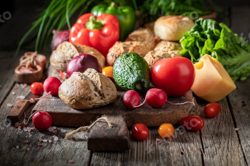 Preview: Fresh and homemade sandwich with vegetables, cheese and herbs