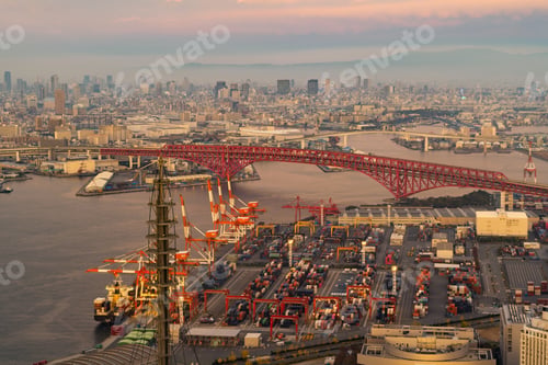 Preview: Aerial view of container cargo ship in the export and import business and logistics