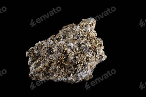 Preview: macro stone mineral Quartz Pyrite on a black background