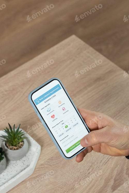 Preview: Hand using smartphone scheduling medical appointment online
