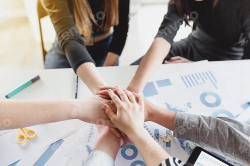 Preview: Group of people doing handshake and cross hands