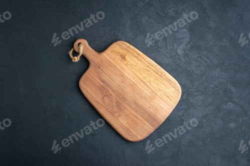 Preview: top view brown cutting board on dark background cuisine note hardwood chic horizontal food meal