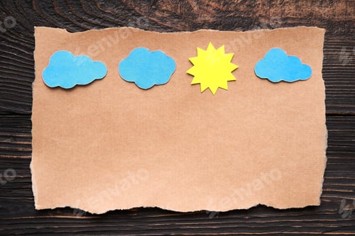 Preview: Craft postcard with sun and clouds, paper art style. Greeting card, letter, invitation mockup