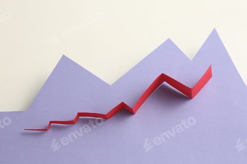 Preview: Colorful bar graph with arrow pointing upwards. Business, market growth and progress concept.