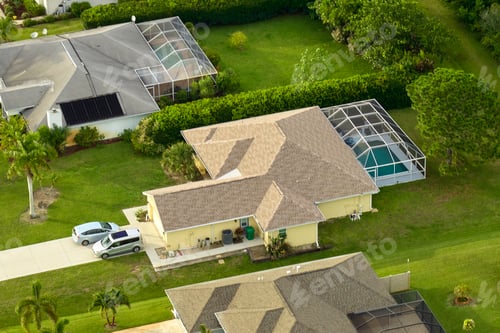Preview: Aerial view of typical contemporary american private house with roof top