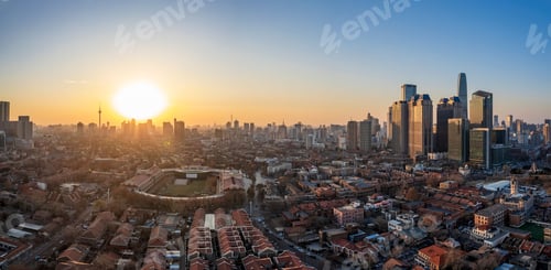 Preview: Cityspace of Tianjin with its beautiful skyscrapers during the sunrise in China