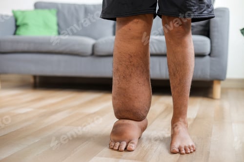 Preview: Close Up Of Leg Severely Swollen Due To Lymphatic Filariasis Highlighting The Disease's Impact