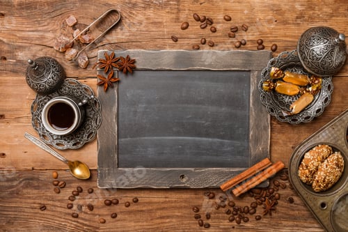 Preview: Cup of coffee and chalk board menu