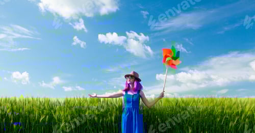 Preview: young woman with wind toy