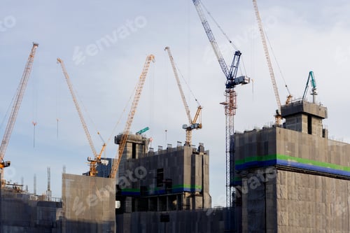 Preview: New construction site with cranes.