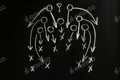 Preview: Chalkboard with scheme of football game. Team play and strategy