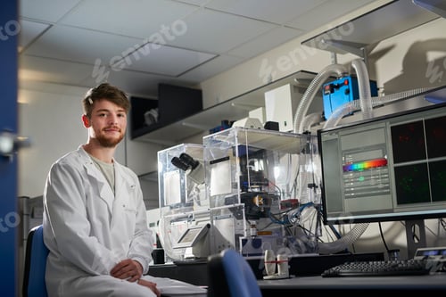 Preview: Portrait of scientist in laboratory looking at camera