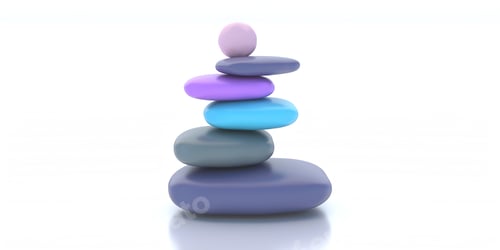 Preview: Balancing pebbles pyramid stacked smooth Zen stones isolated on white background. 3d illustration
