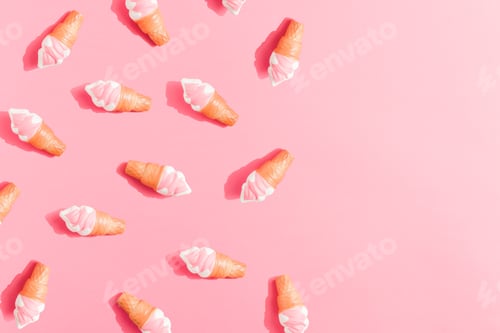 Preview: Ice cream pattern on pastel pink background. Creative minimal summer flat lay.