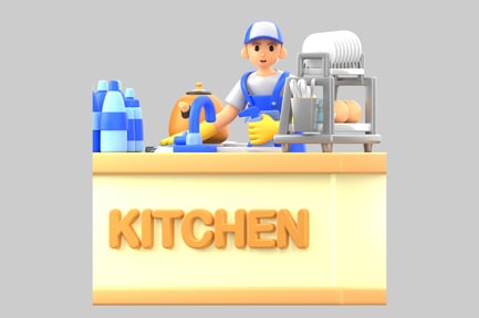 Preview: Cartoon dishwasher kitchen scene