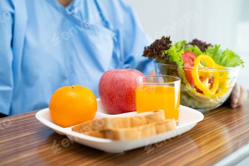 Preview: Asian senior or elderly old lady woman patient eating breakfast vegetable healthy food