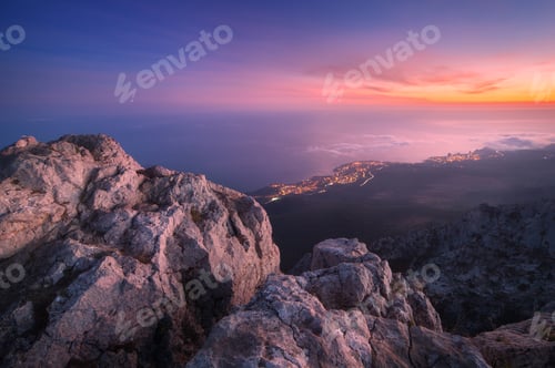 Preview: Beautiful landscape on the top of mountains with colorful sky