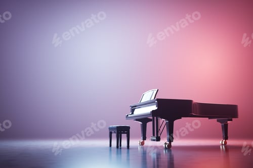 Preview: Classic grand piano keyboard in neon spotlight