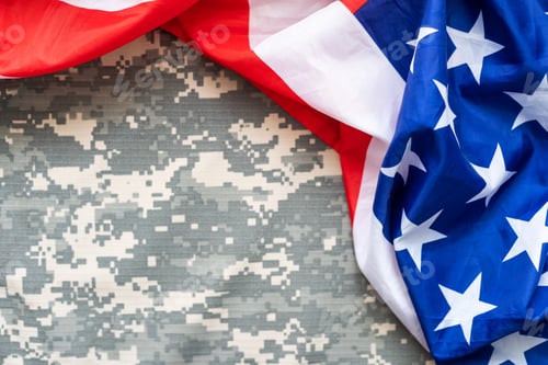Preview: American Flag Displayed with Military Camouflage Pattern