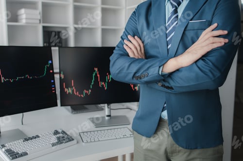 Preview: Stock investor with stock market graph screen, stock fluctuation analysis, business man trading stoc