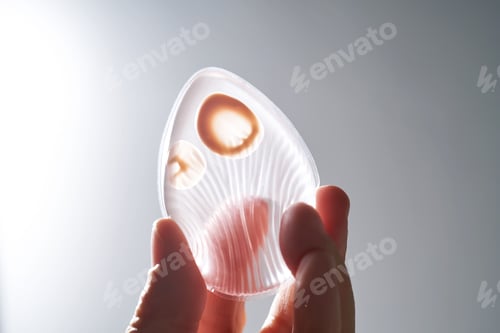 Preview: Silicone sponge for applying foundation in a woman's hand.