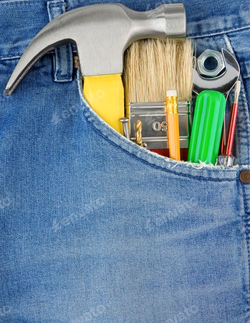 Preview: tools in old blue jeans pocket