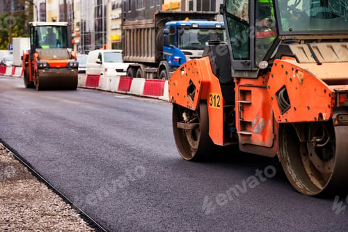 Preview: Asphalt Paving Work on City Roads During Urban Construction Project