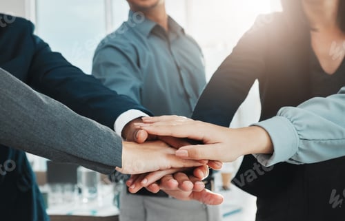 Preview: Collaboration, partnership and hands of business people in support of vision, growth and training o