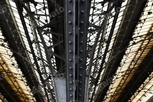 Preview: Metal arched frame construction of the old railway station in Europe