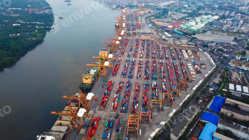 Preview: container cargo ship in the export and import business and logistics. Shipping to the harbor