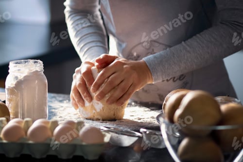 Preview: Baking at home kitchen ,preparaing cake , young woman preparing apple pie, hands, making a cake.