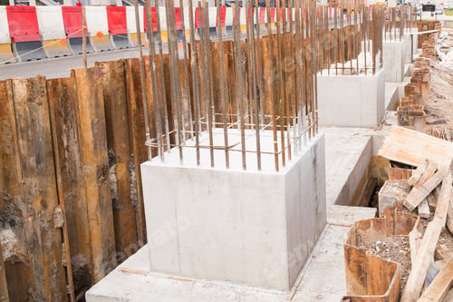 Preview: Foundation pillar and beam being constructed at construction site