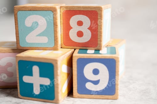 Preview: Math number colorful on white background, education study mathematics learning teach concept.