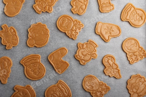 Preview: Unbaked Christmas Holiday Cookies with Festive Shapes on Baking Tray