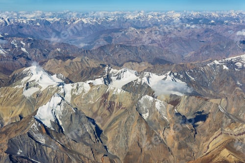 Preview: Aerial view of Ladakh region from the airplane window, India.