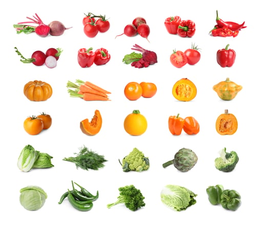 Preview: Collage with many fresh vegetables on white background