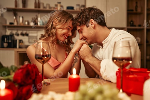 Preview: Valentine's Day. Couple in love at home.
