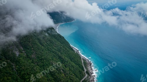 Preview: Stunning aerial view of the coastline in Hualien Taiwan with lush greenery and vibrant waters