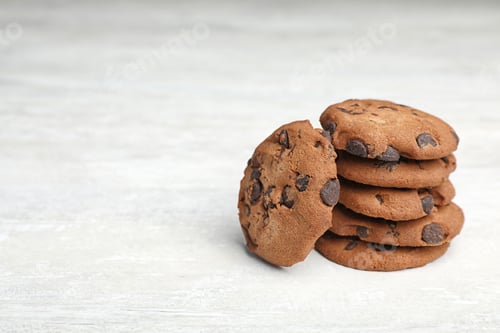 Preview: Stack of Chocolate Chip Cookies on Wooden Surface