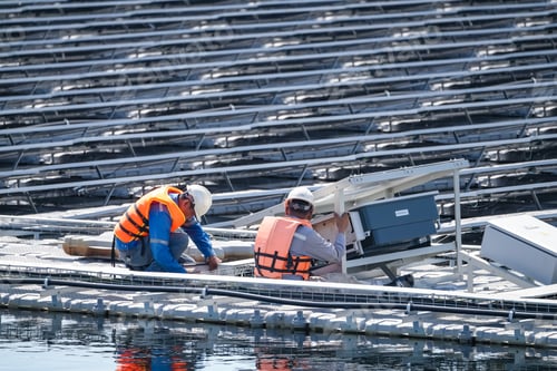 Preview: Floating solar photovoltaic panels at sustainable electrical power plant
