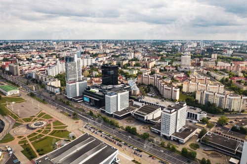 Preview: View from the height of Pobediteley Avenue in Minsk.The streets of the city of Minsk.Belarus