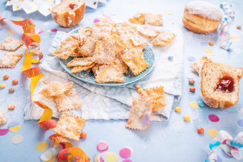 Preview: Carnival and party snack with confetti, ribbon and party accessories