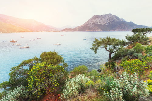 Preview: The picturesque sunset. View of the boats at sea. Turkey