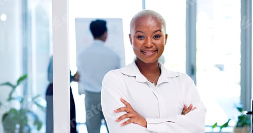 Preview: Face of a business black woman proud and happy with company values, mission and inclusion culture i