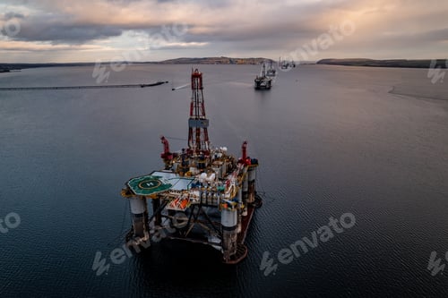 Preview: Oil and Gas Drilling Platform Offshore at Night